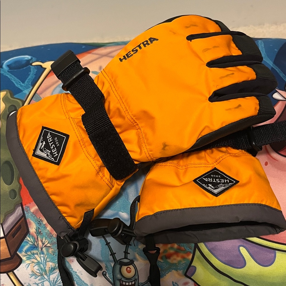 Hestra Bright Orange and black  Winter Gloves kids size 5